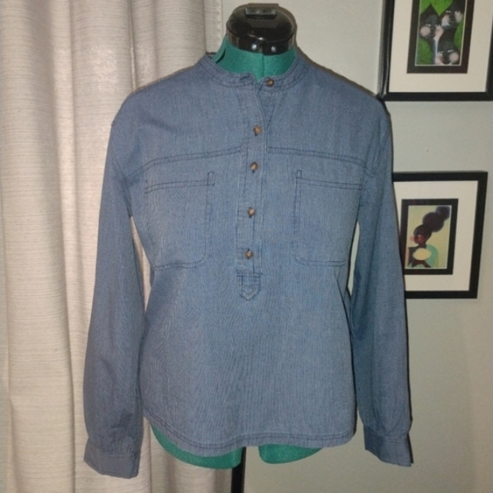 Lucky Brand Edie Striped Popover Top Blue White Pinstripe Size M NWT - Picture 10 of 14